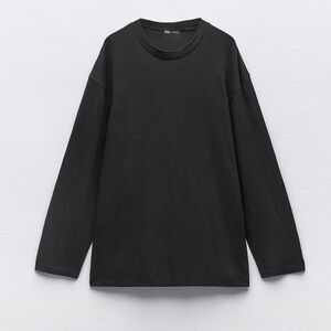 ZARA NWT long sleeve black cotton t-shirt size small in charcoal black color